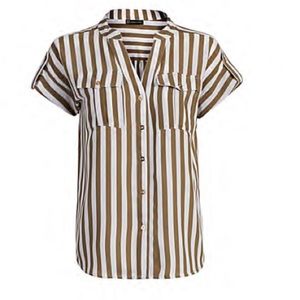 Olive and White Striped Button-Tab Utility Shirt